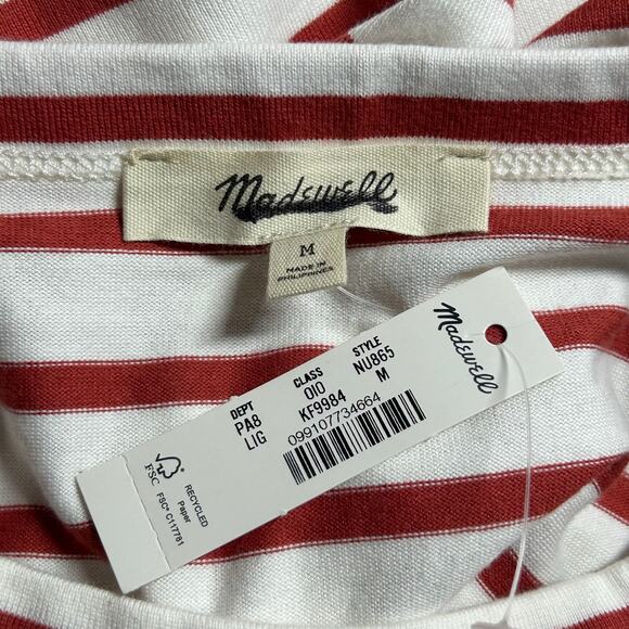 Madewell Women's Everyday Short Sleeve Boxy Crop Tee Stripe Lighthouse Red M New - Picture 6 of 7